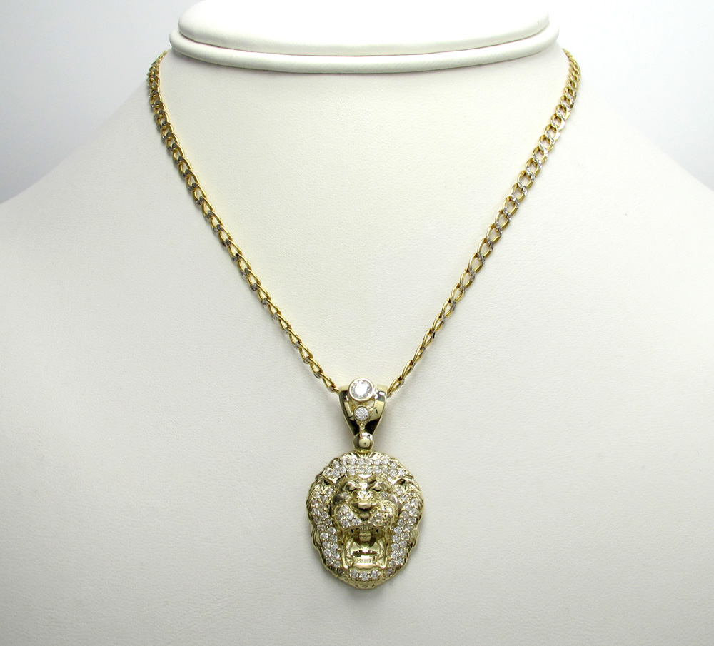 10k yellow gold mini cz lion head pendant 1.00ct