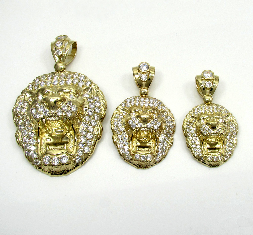 10k yellow gold mini cz lion head pendant 1.00ct