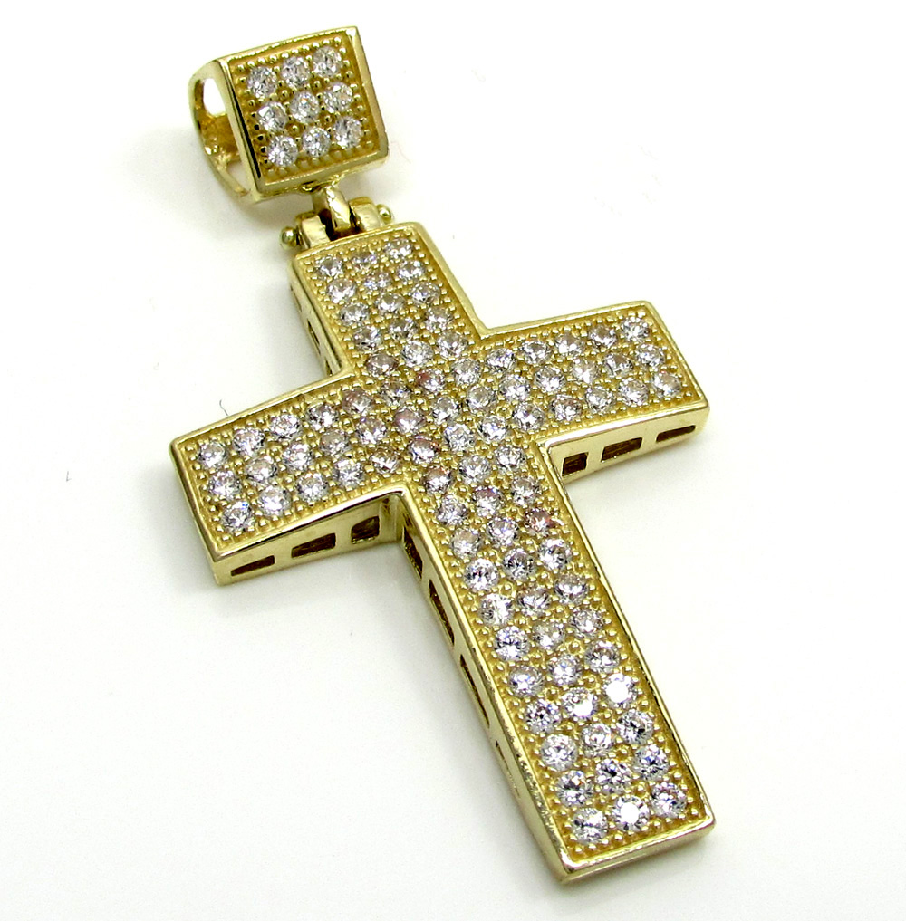 10k yellow gold mini cz cross pendant 1.10ct - Image 2