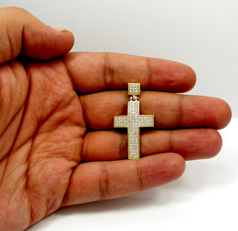 10k yellow gold mini cz cross pendant 1.10ct