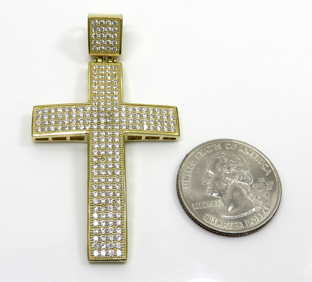 10k yellow gold medium cz cross pendant 1.20ct