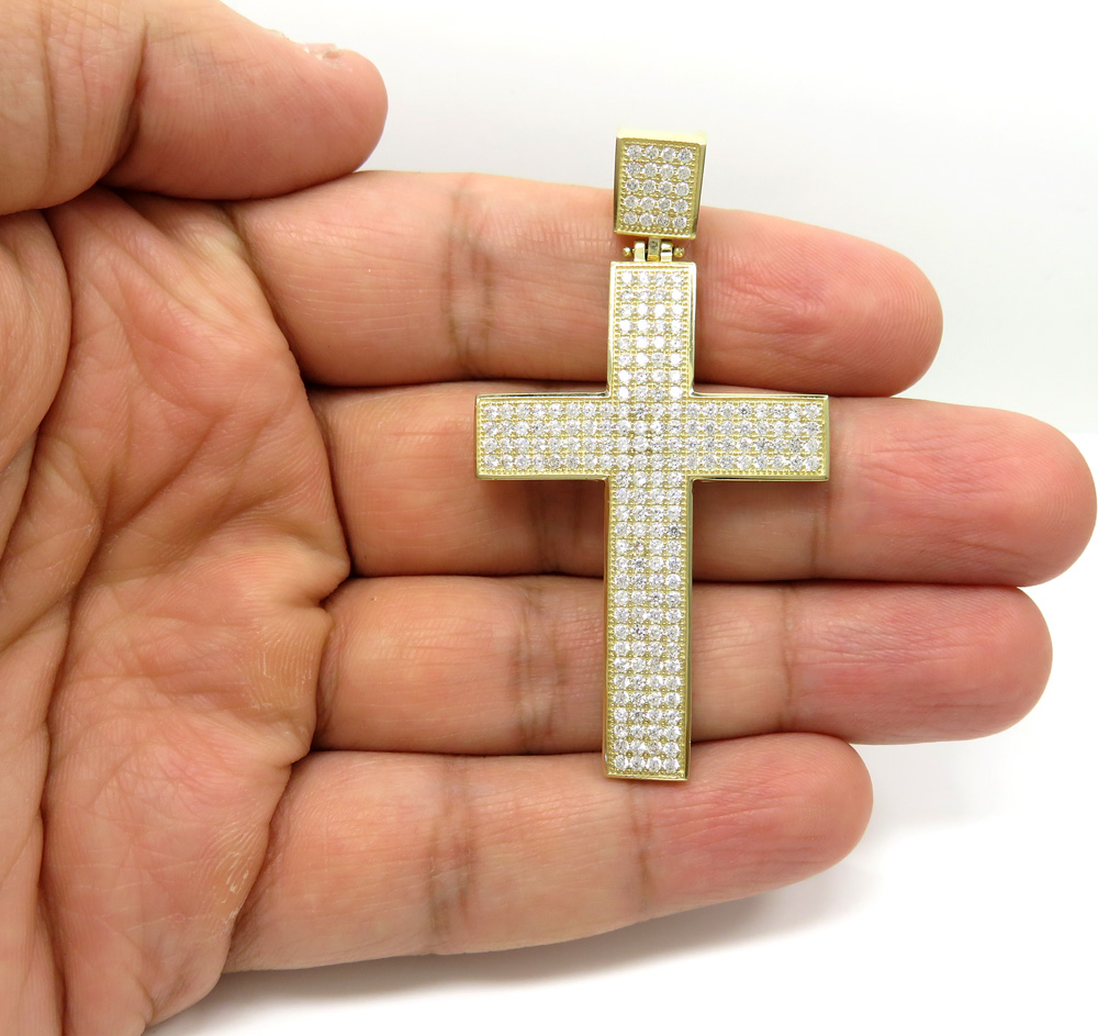 10k yellow gold medium cz cross pendant 1.20ct