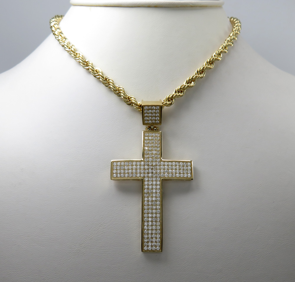 10k yellow gold medium cz cross pendant 1.20ct