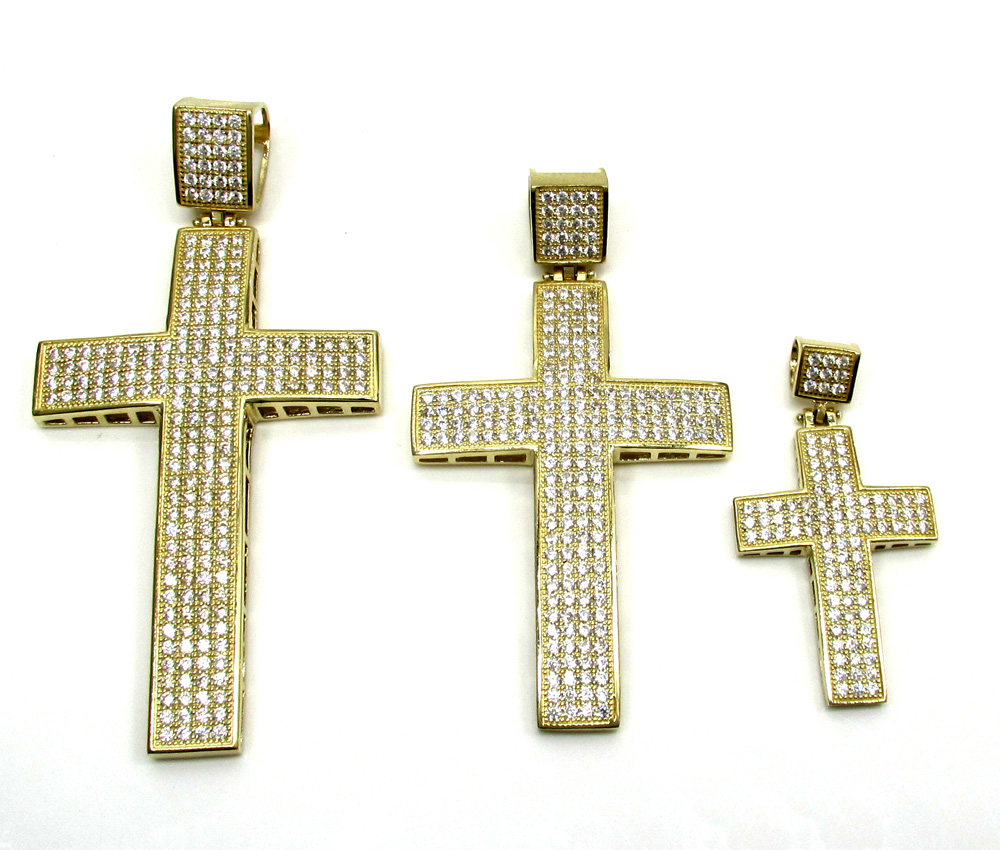 10k yellow gold medium cz cross pendant 1.20ct