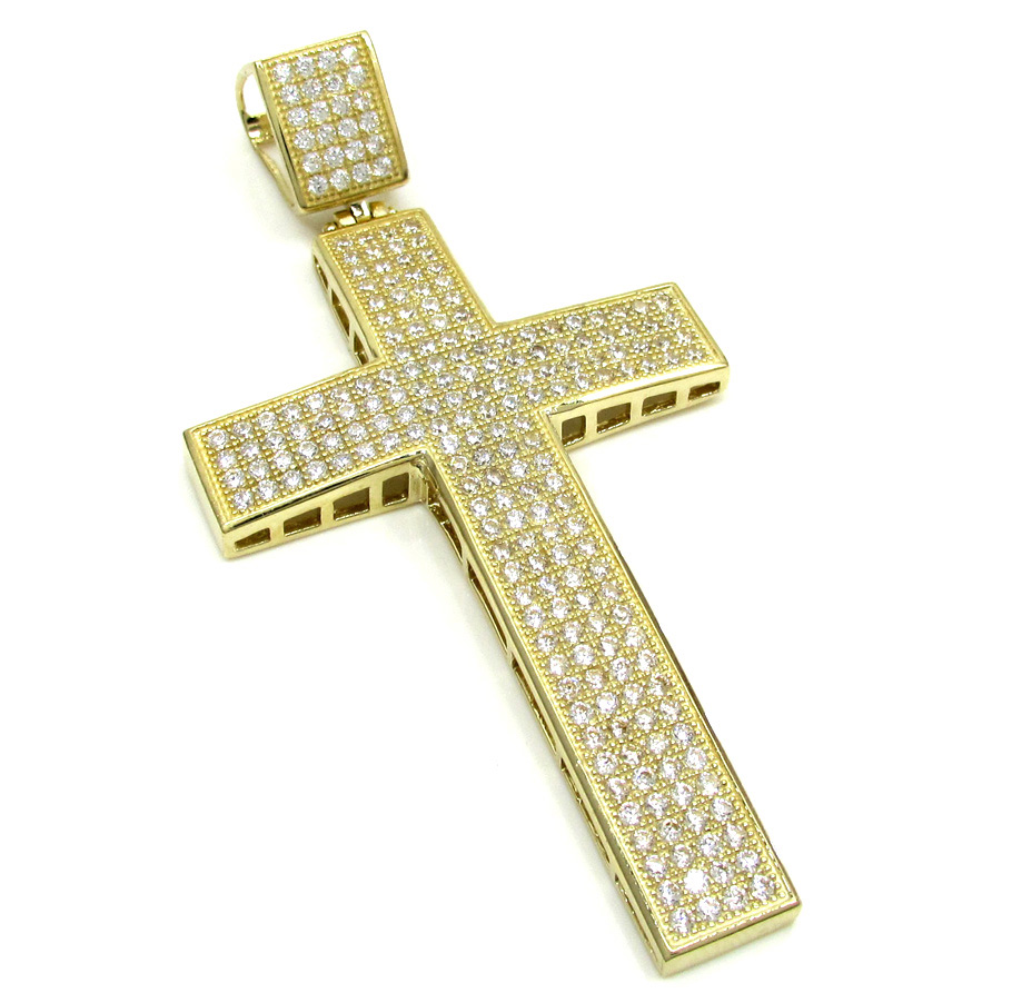 10k Yellow Gold Large CZ Cross Pendant 1.50CT