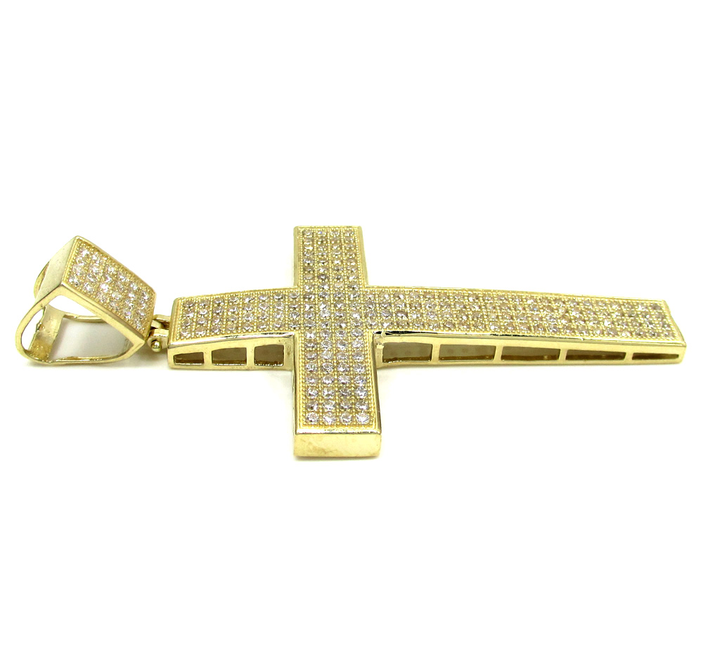 10k yellow gold large cz cross pendant 1.50ct