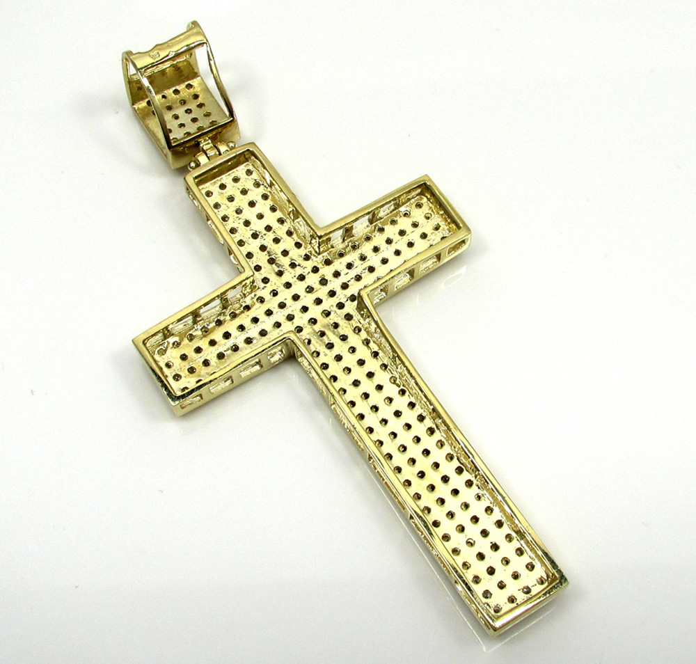 10k yellow gold large cz cross pendant 1.50ct