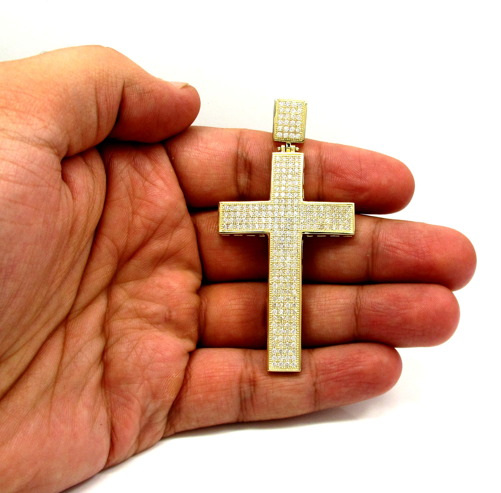 10k yellow gold large cz cross pendant 1.50ct