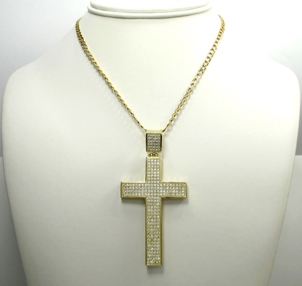 10k yellow gold large cz cross pendant 1.50ct