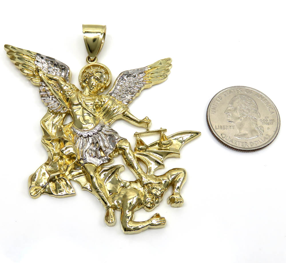 10k yellow gold two tone super xl angel vs demon pendant