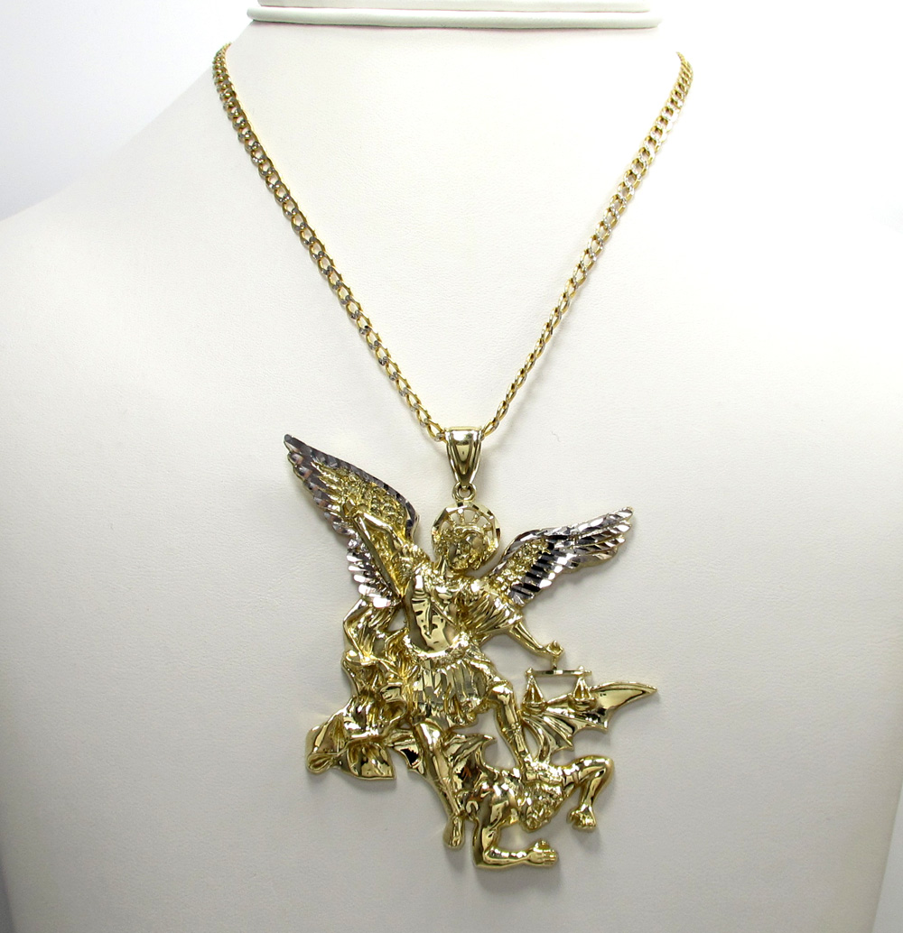 10k yellow gold two tone super xl angel vs demon pendant - Image 6