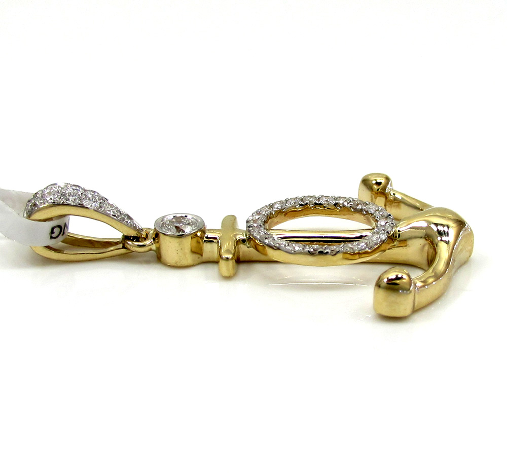 14k yellow and white gold diamond anchor pendant 0.36ct