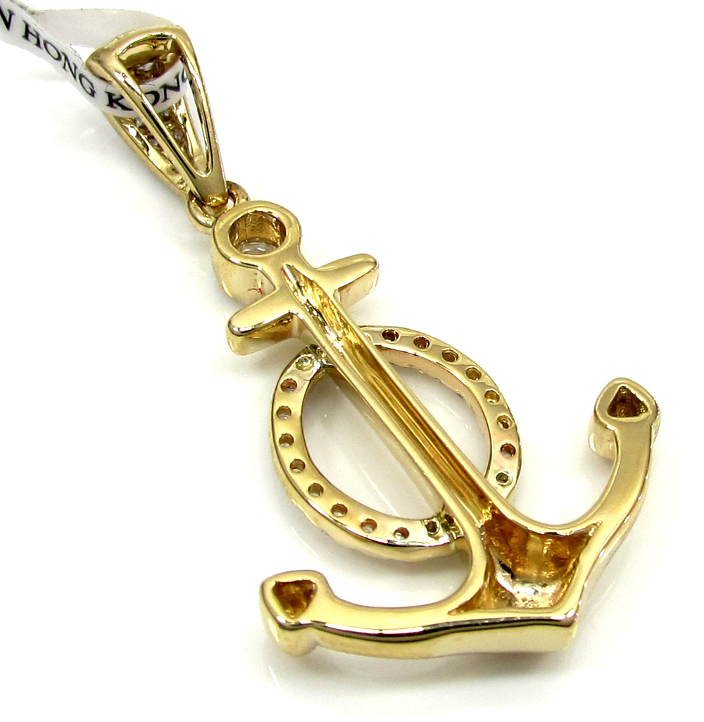 14k yellow and white gold diamond anchor pendant 0.36ct - Image 4