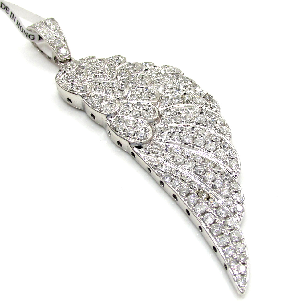 14k unisex gold medium diamond angel wing pendant 2.00ct