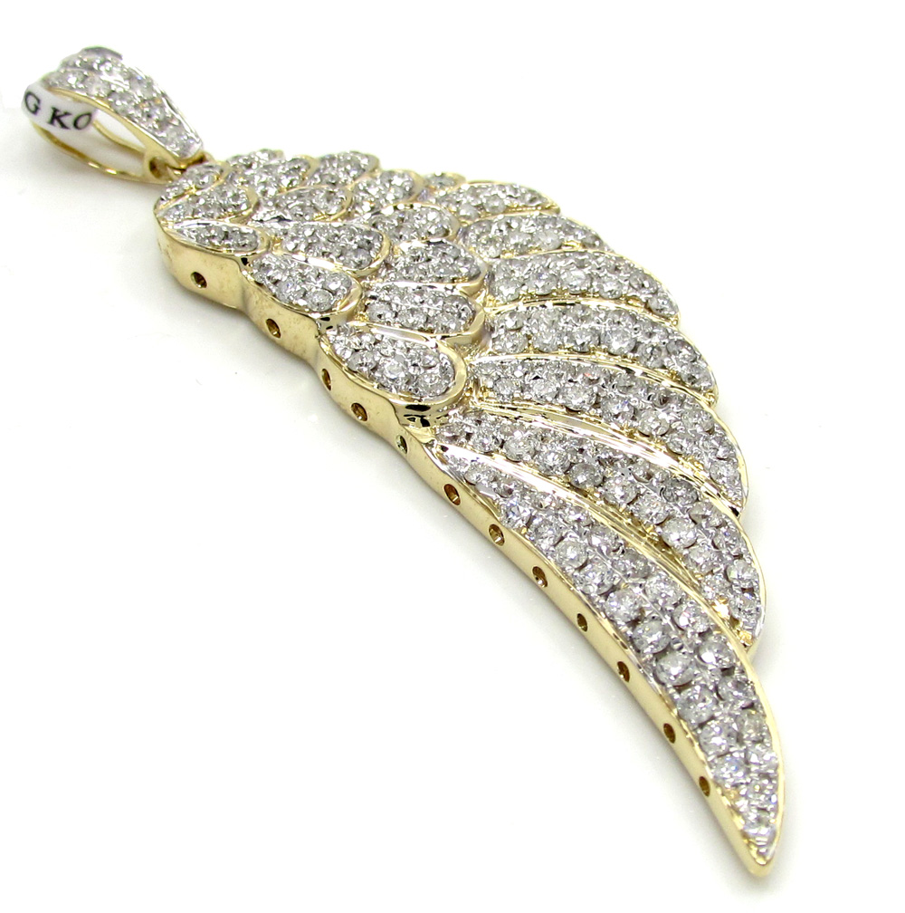 14k unisex gold medium diamond angel wing pendant 2.00ct