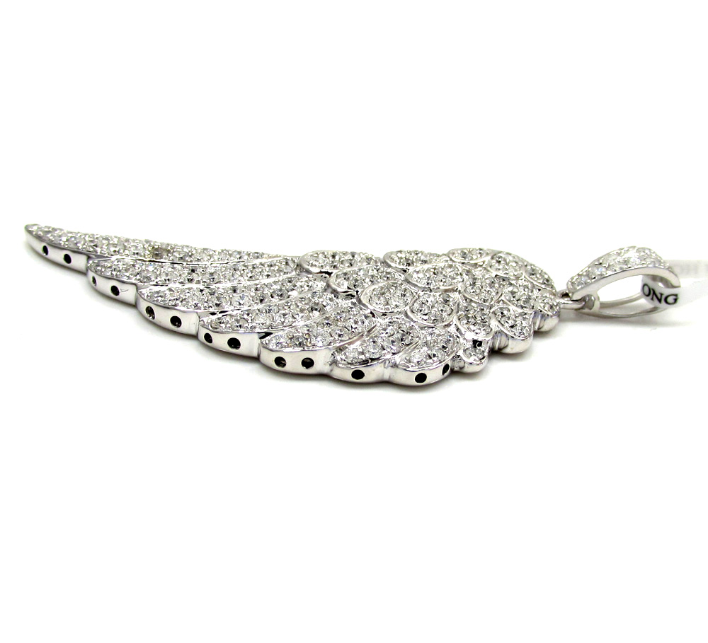 14k unisex gold medium diamond angel wing pendant 2.00ct