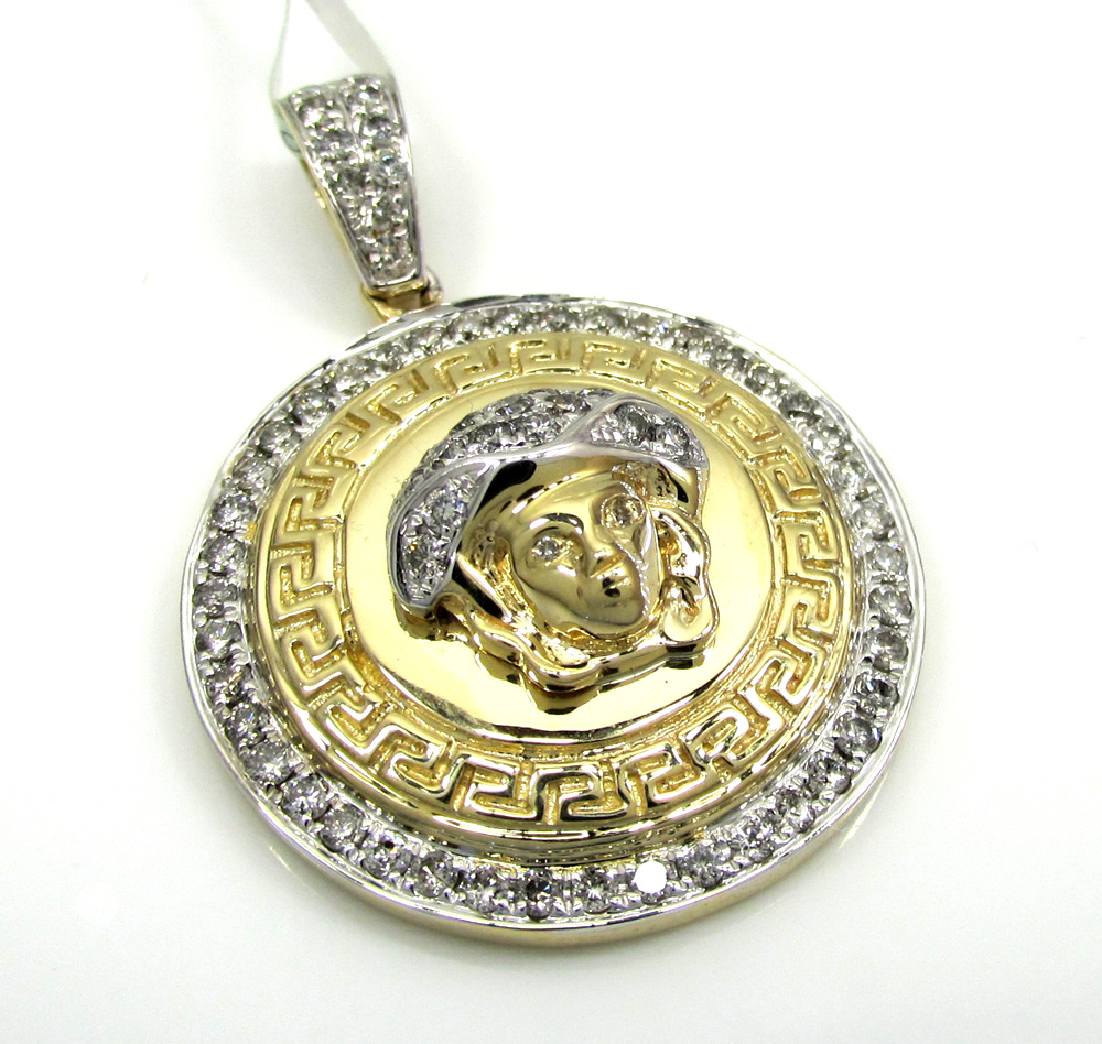 10k yellow and white gold halo medusa head diamond pendant 0.98ct