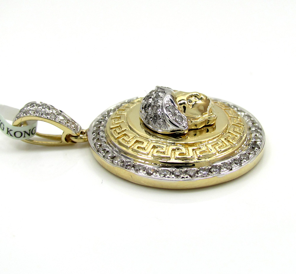 10k yellow and white gold halo medusa head diamond pendant 0.98ct