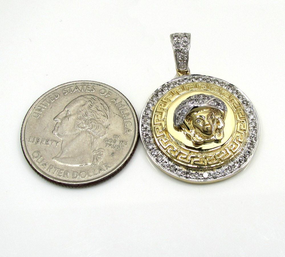 10k yellow and white gold halo medusa head diamond pendant 0.98ct
