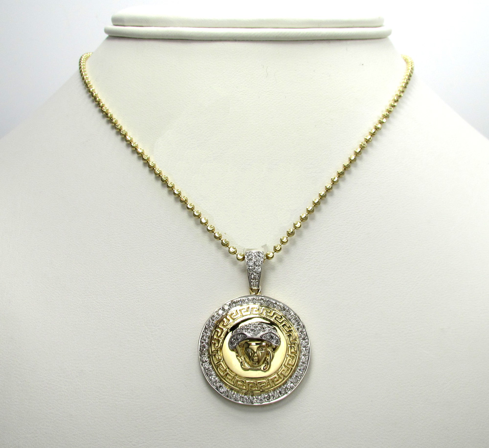 10k yellow and white gold halo medusa head diamond pendant 0.98ct