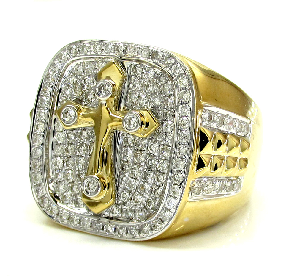 14k yellow and white gold diamond cross ring 1.32ct - Image 2