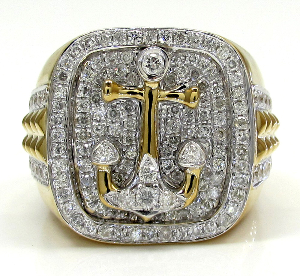 14k yellow and white gold diamond anchor ring 1.40ct