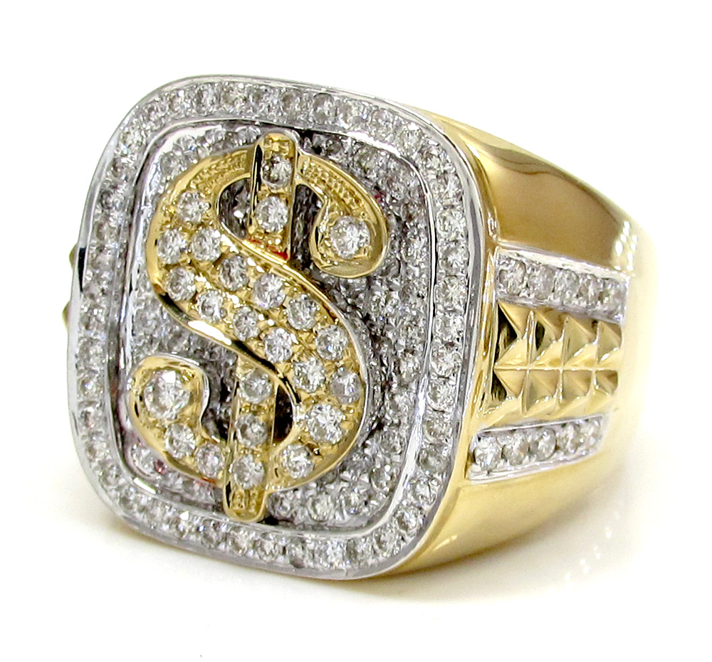 14k yellow and white gold diamond dollar sign money ring 1.56ct - Image 2