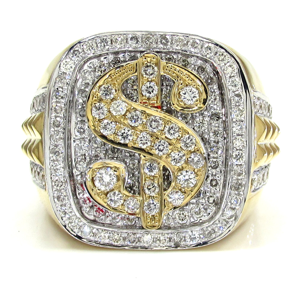 14k yellow and white gold diamond dollar sign money ring 1.56ct