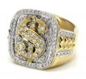 14k yellow and white gold diamond dollar sign money ring 1.56ct