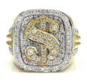 14k yellow and white gold diamond dollar sign money ring 1.56ct