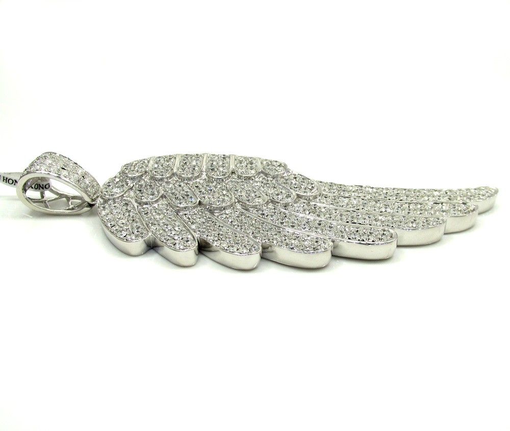 14k unisex white gold super xl diamond angel wing pendant 7.70ct - Image 2