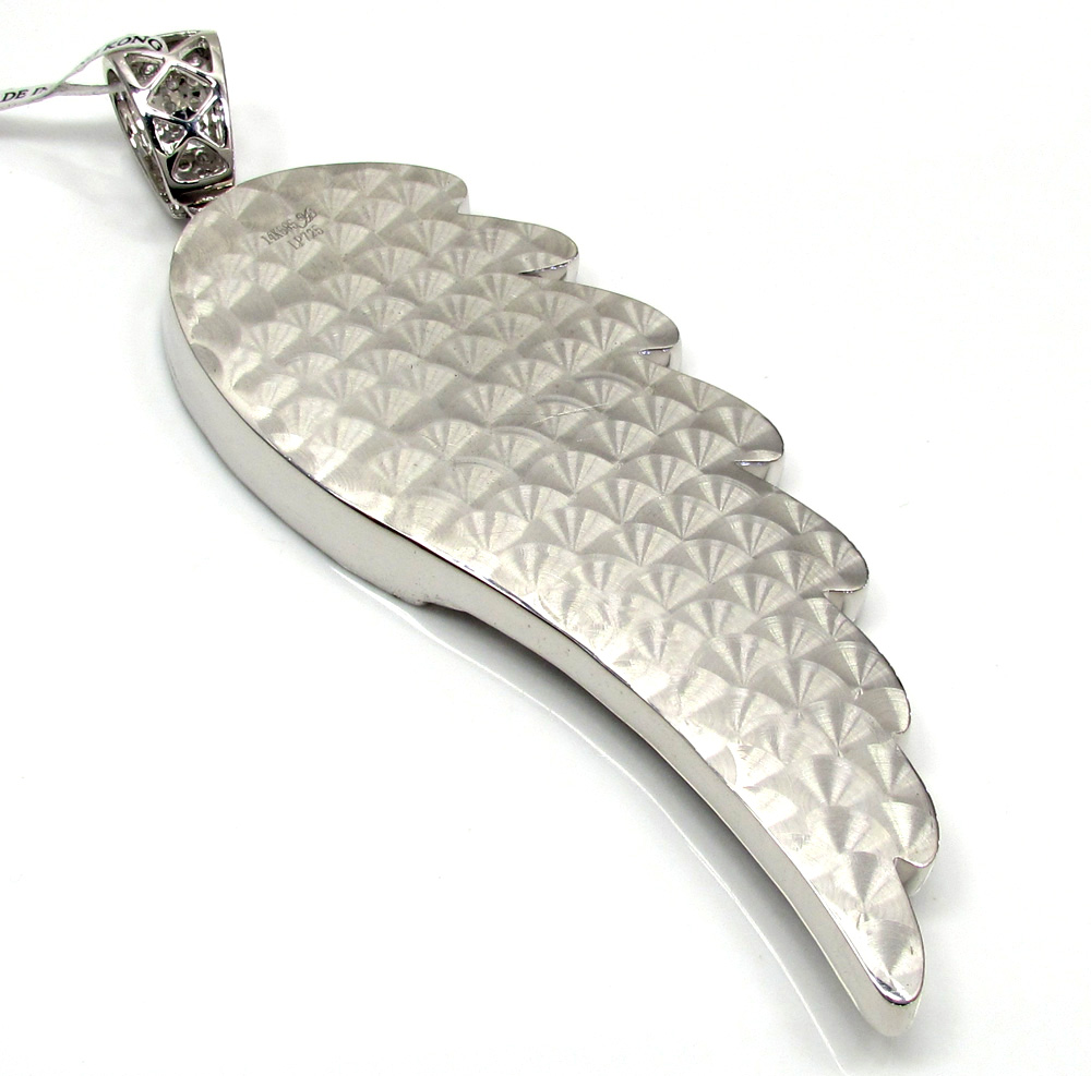 14k unisex white gold super xl diamond angel wing pendant 7.70ct - Image 3