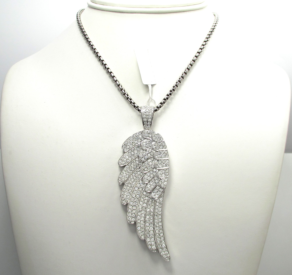14k unisex white gold super xl diamond angel wing pendant 7.70ct - Image 5