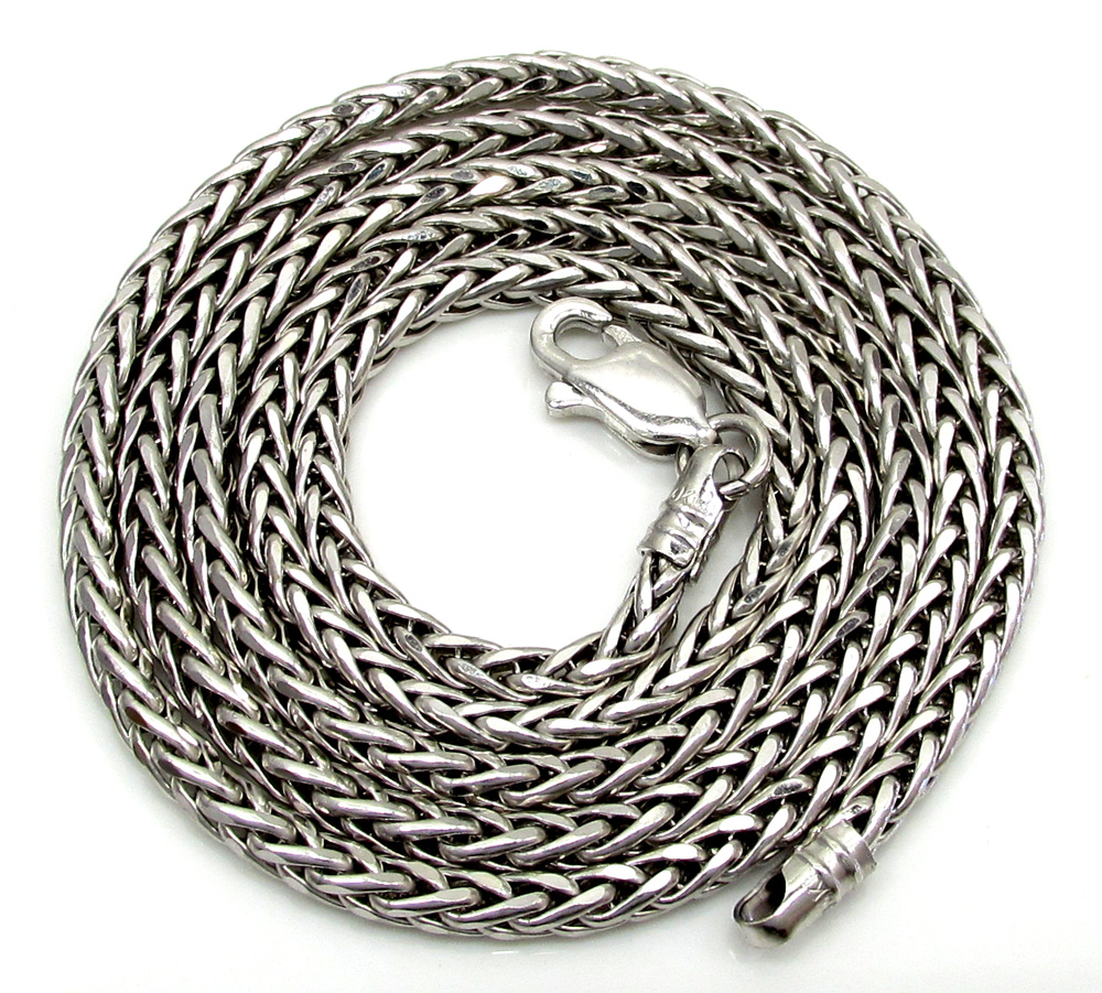 14k white gold hollow skinny wheat franco chain 16-24 inch 2.2mm