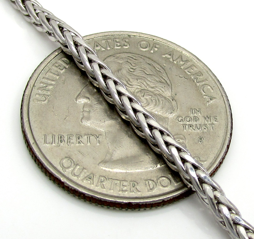 14k white gold hollow skinny wheat franco chain 16-24 inch 2.2mm