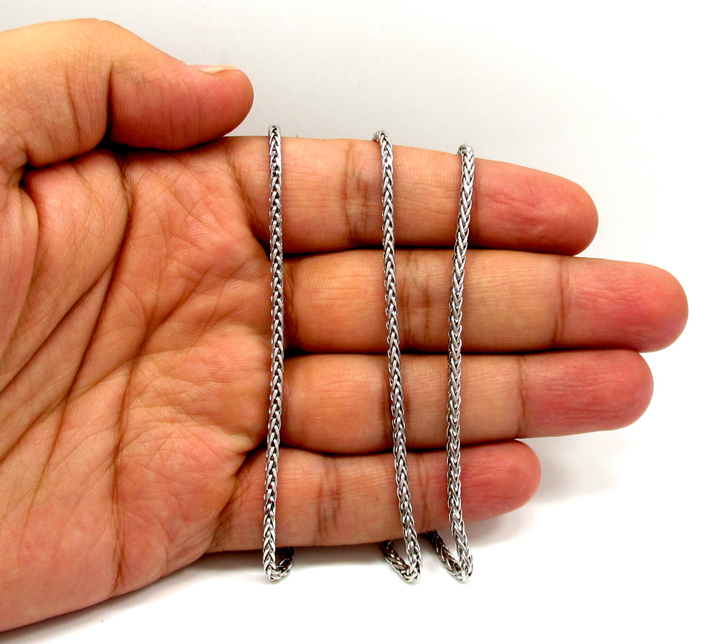 14k white gold hollow skinny wheat franco chain 16-24 inch 2.2mm