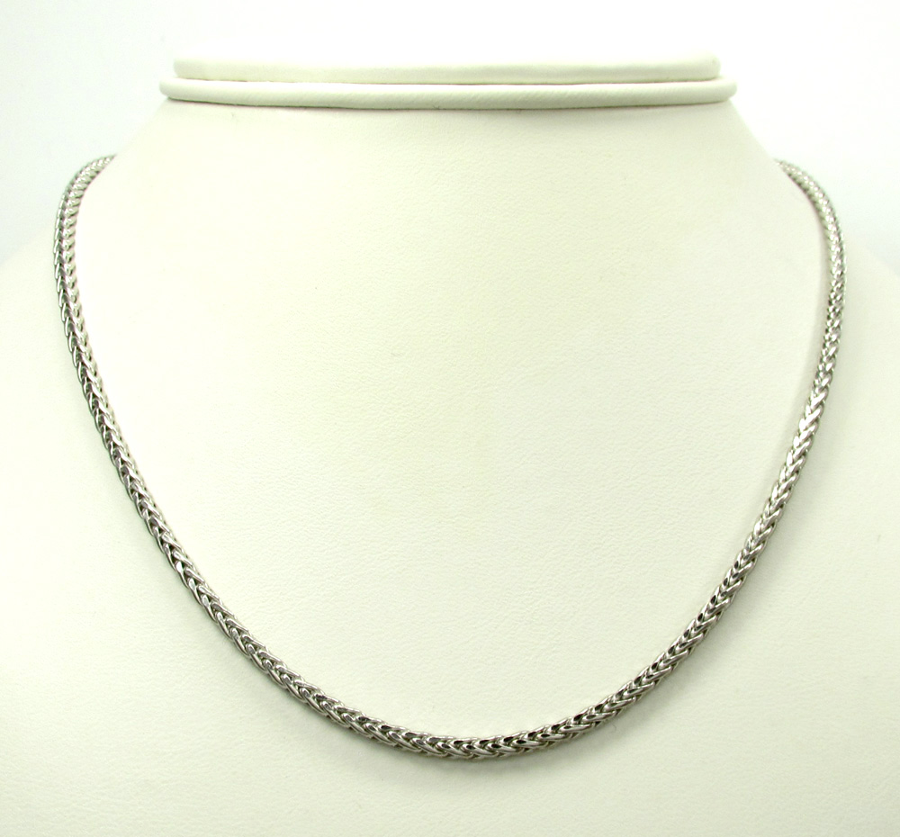 14k white gold hollow skinny wheat franco chain 16-24 inch 2.2mm