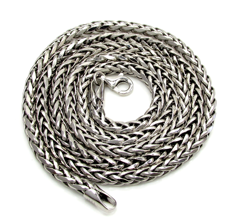 14k white gold hollow wheat franco chain 16-30 inch 3.5mm - Image 2
