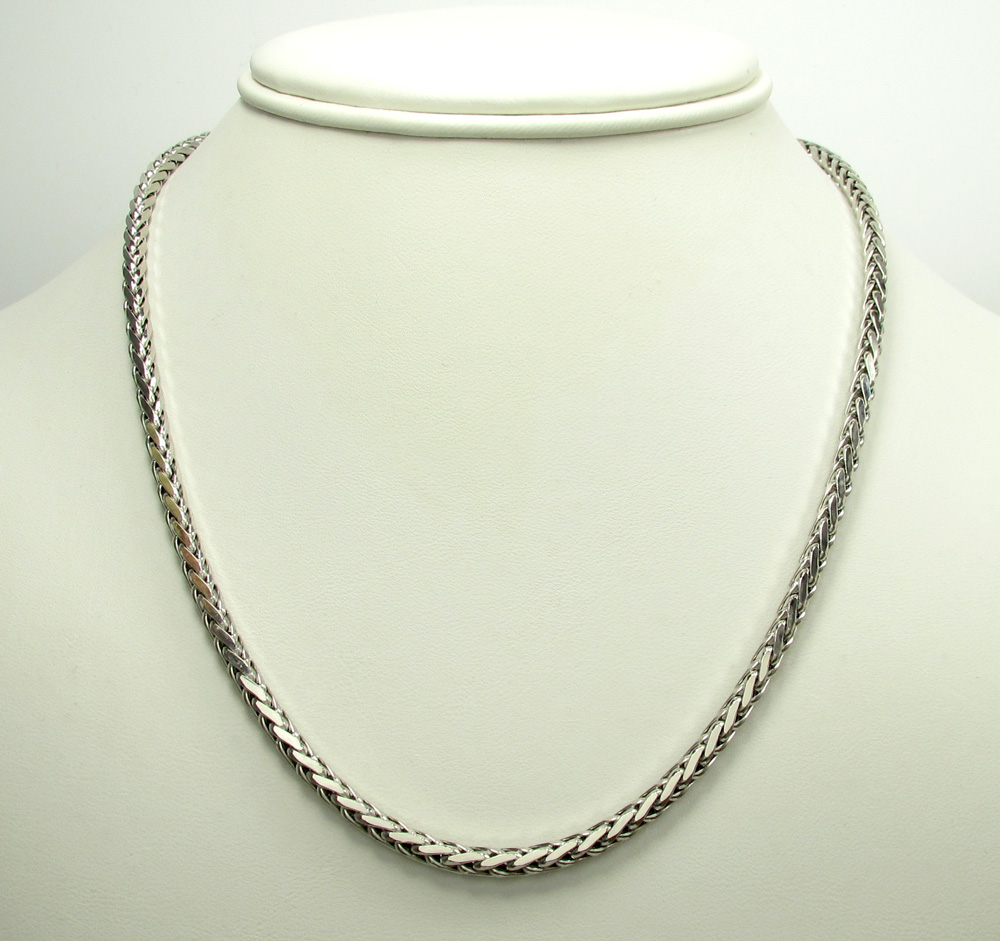 14k white gold medium hollow wheat franco chain 16-30 inch 4mm