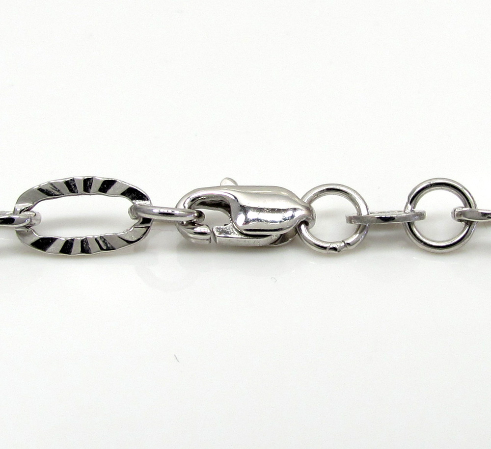 14k white gold fancy hollow diamond cut oval box chain 16-20