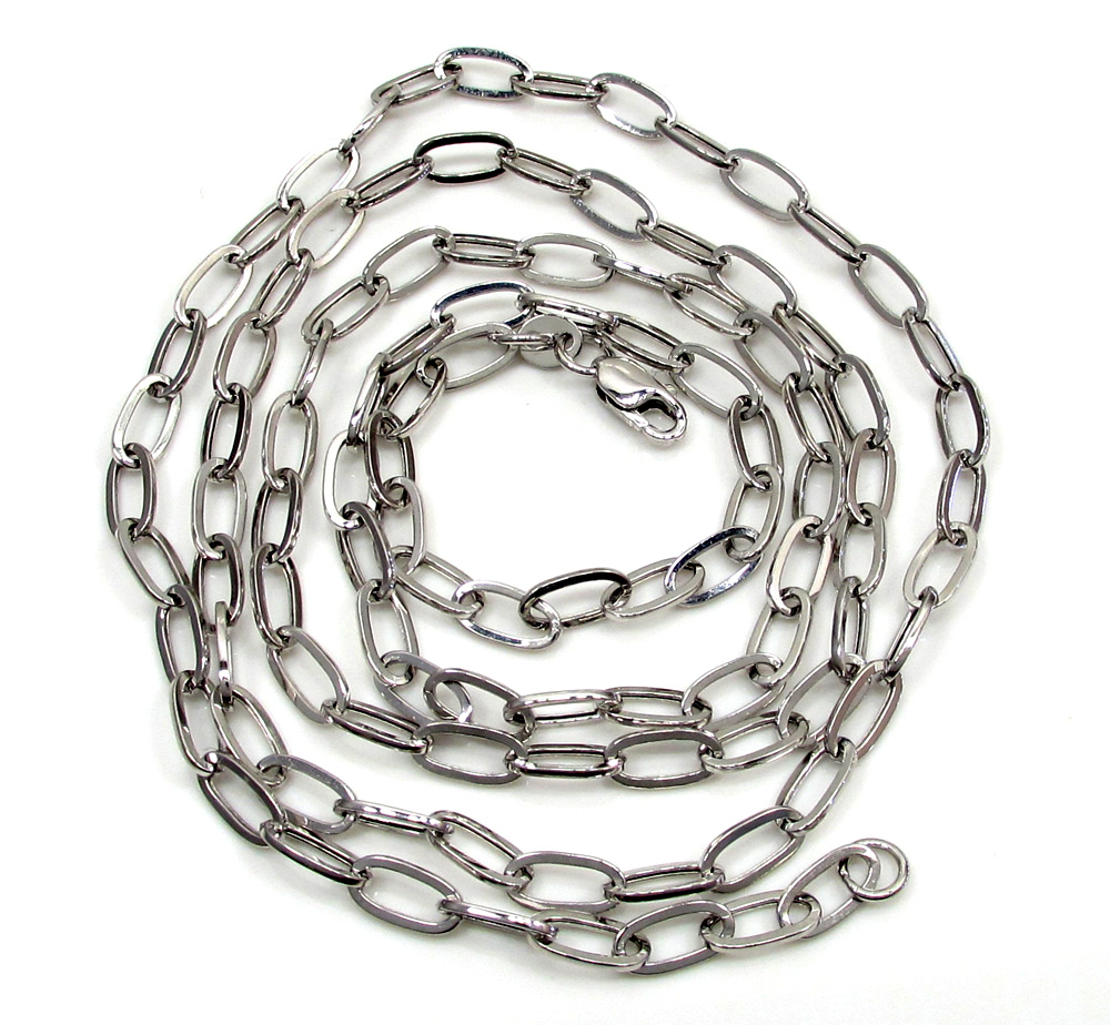 14k white gold fancy hollow oval box chain 16-30 inch 3.5mm - Image 2