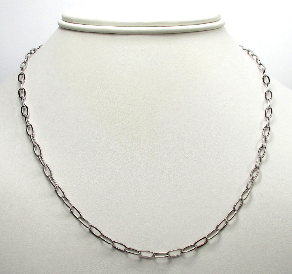 14k white gold fancy hollow oval box chain 16-30 inch 3.5mm