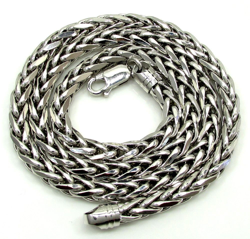 14k white gold large hollow wheat franco chain 28-30 inch 4.5mm - Image 2