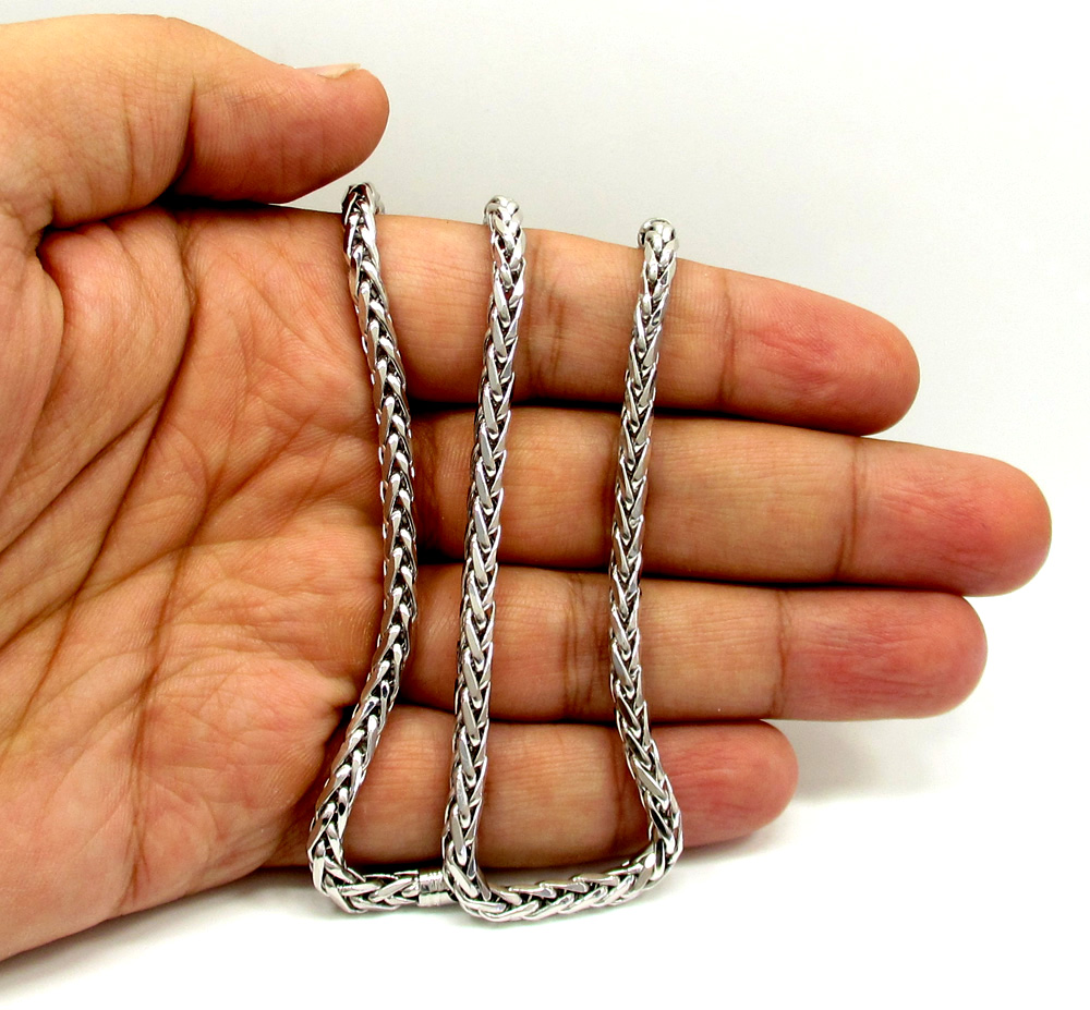 14k white gold large hollow wheat franco chain 28-30 inch 4.5mm