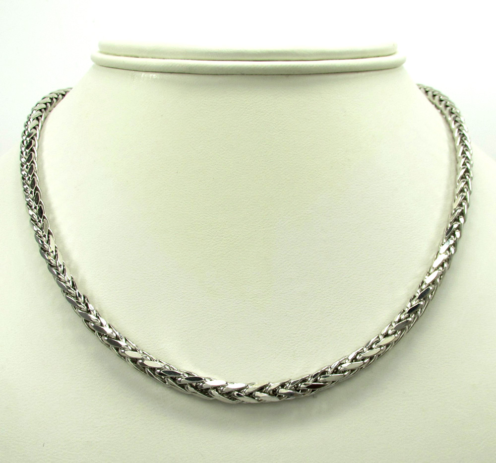 14k white gold large hollow wheat franco chain 28-30 inch 4.5mm