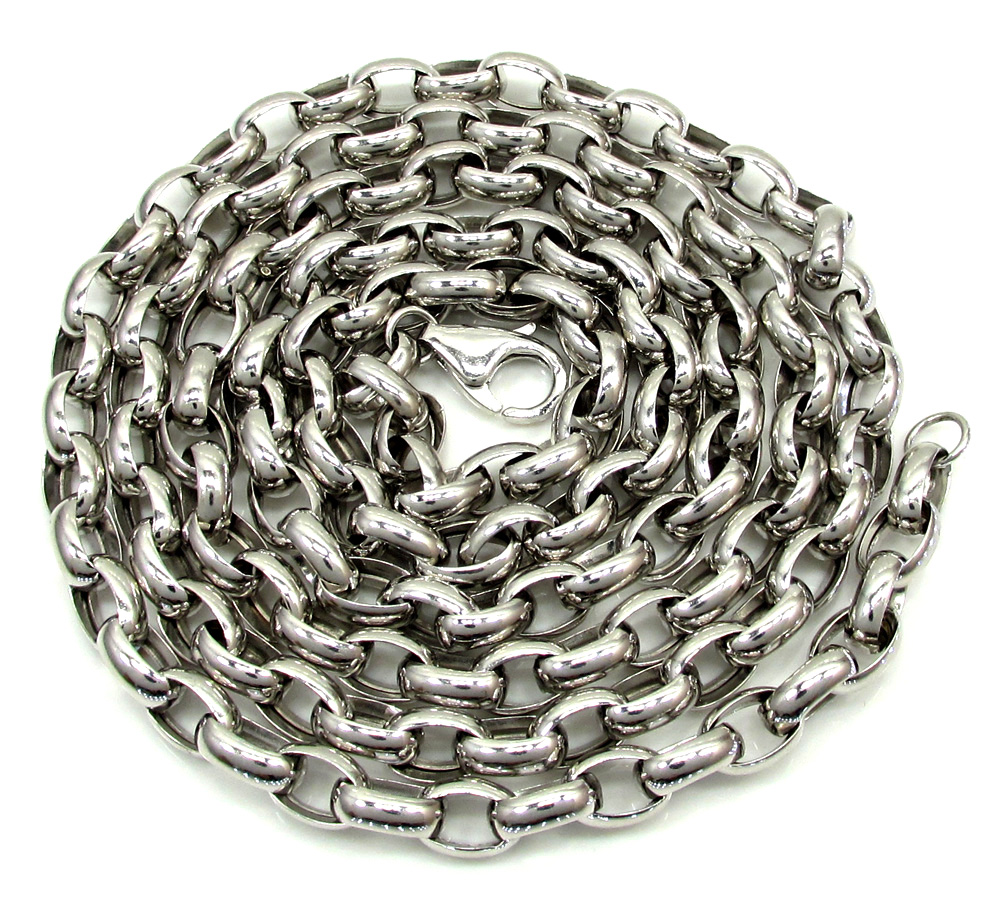 14k white gold hollow oval rolo chain 20-22 inch 5.5mm - Image 2