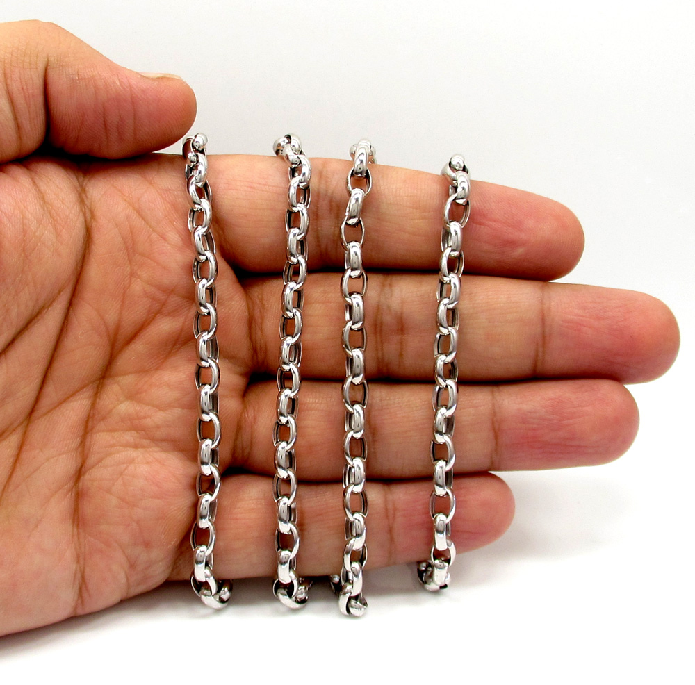 14k white gold hollow oval rolo chain 20-22 inch 5.5mm - Image 5