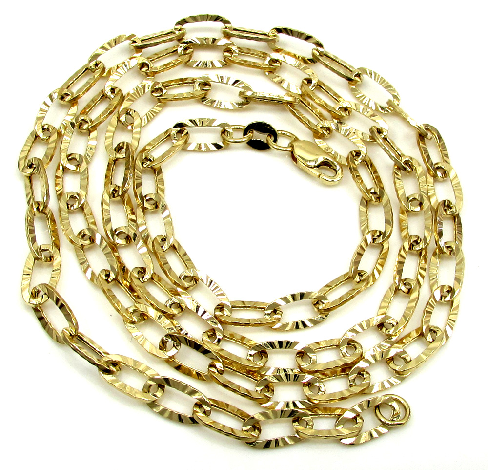 14k yellow gold fancy hollow diamond cut oval box chain 16-20 inch 4.5mm