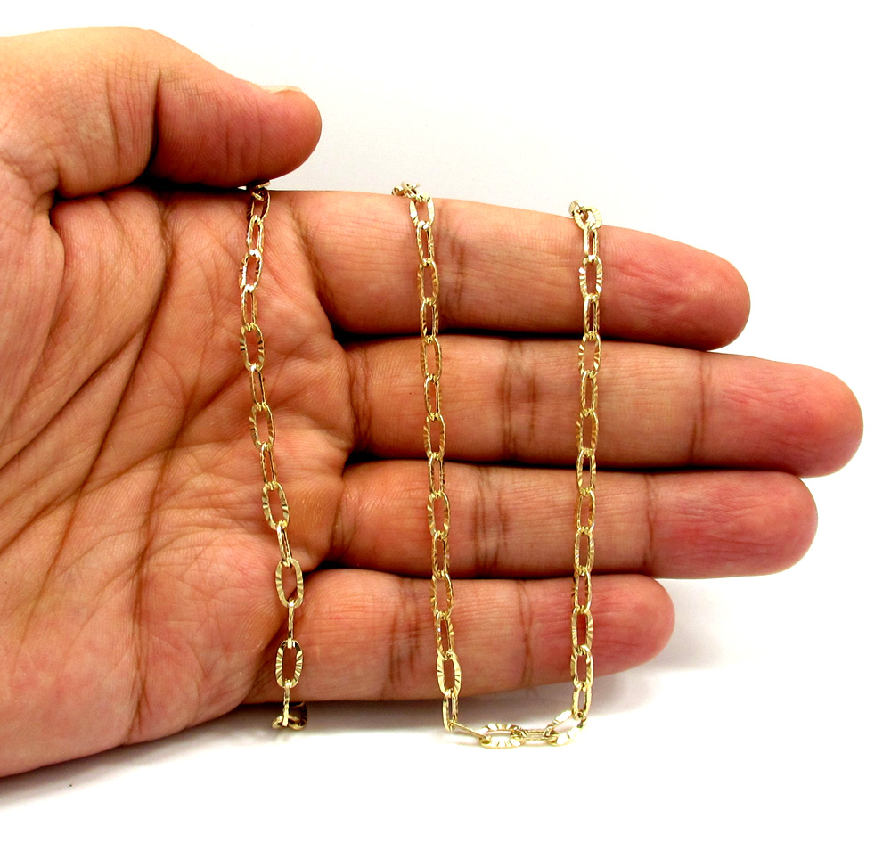 14k yellow gold fancy hollow diamond cut oval box chain 16-20 inch 4.5mm