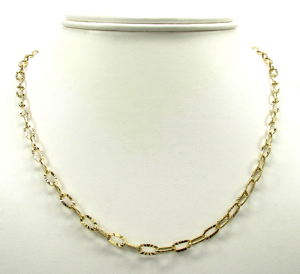 14k yellow gold fancy hollow diamond cut oval box chain 16-20 inch 4.5mm